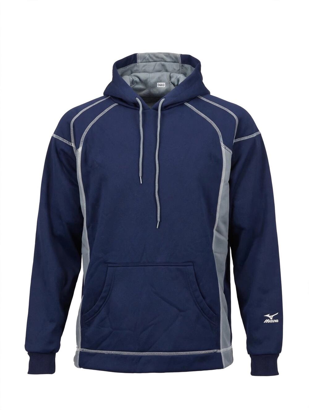Mizuno DryLite Hoodie Mens M Navy Gray Colorblock Pullover Performance Fleece